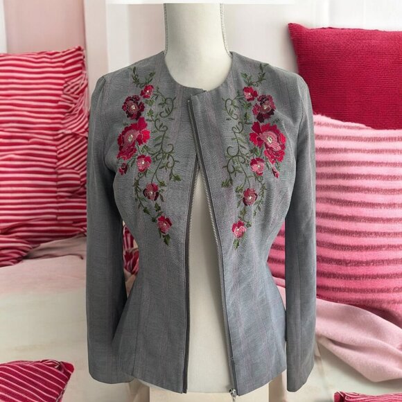 XOXO Y2K Floral Plaid Peplum Blazer Size Medium - Picture 1 of 9
